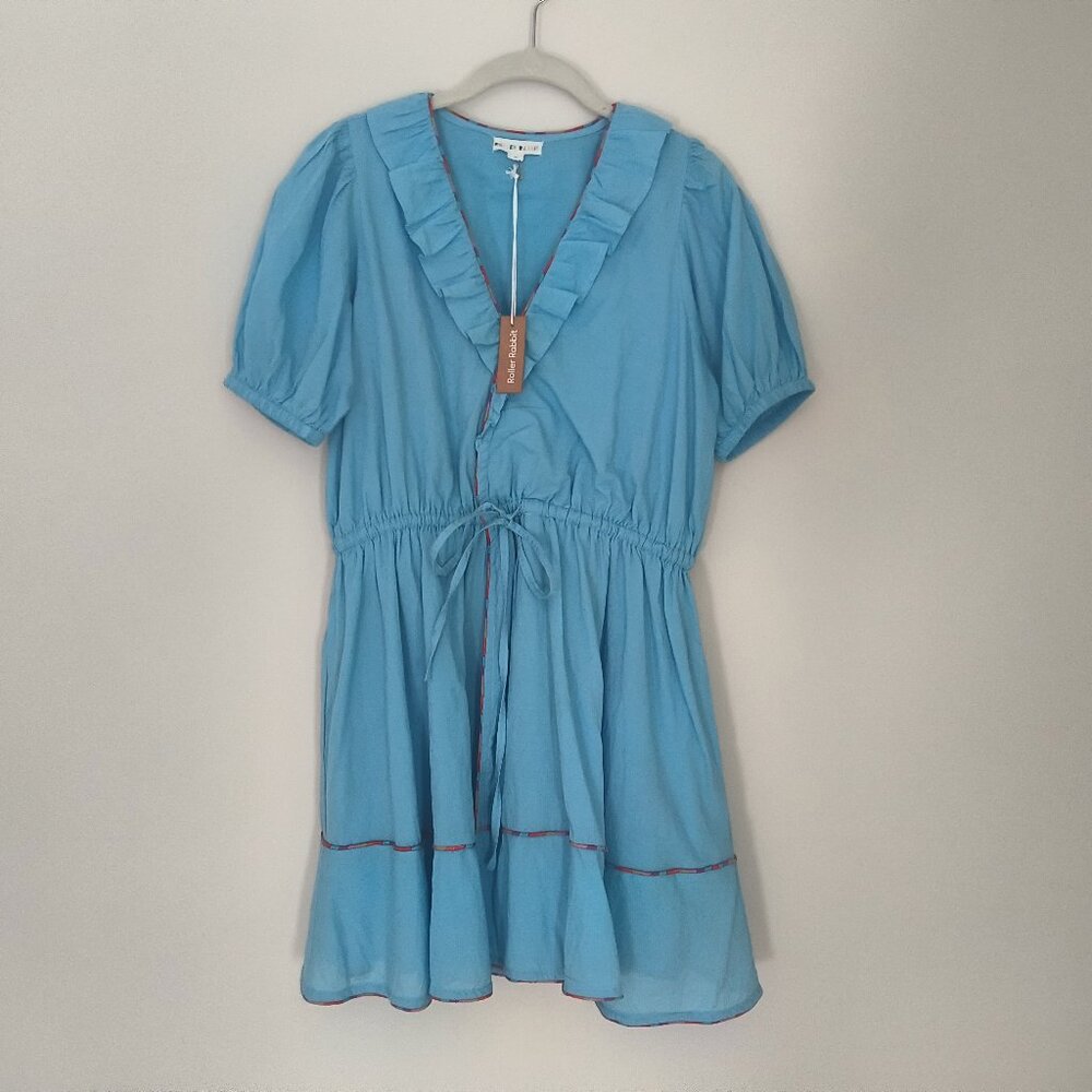 Roller Rabbit NWT Rainbow Trim Brita Ruffle Wrap Dress 100% Cotton Size M